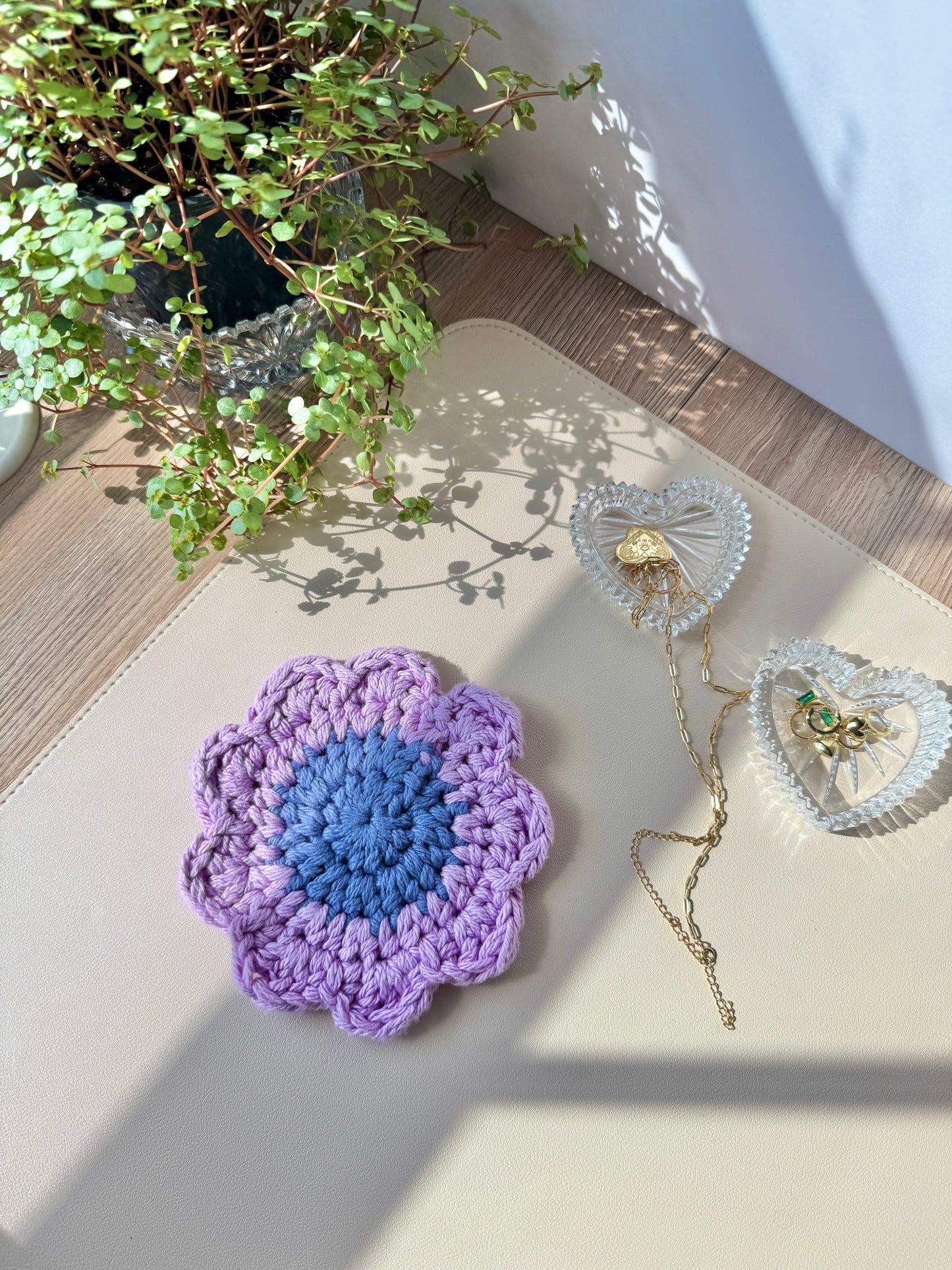 Purple & Blue Flower Crocheted Coaster