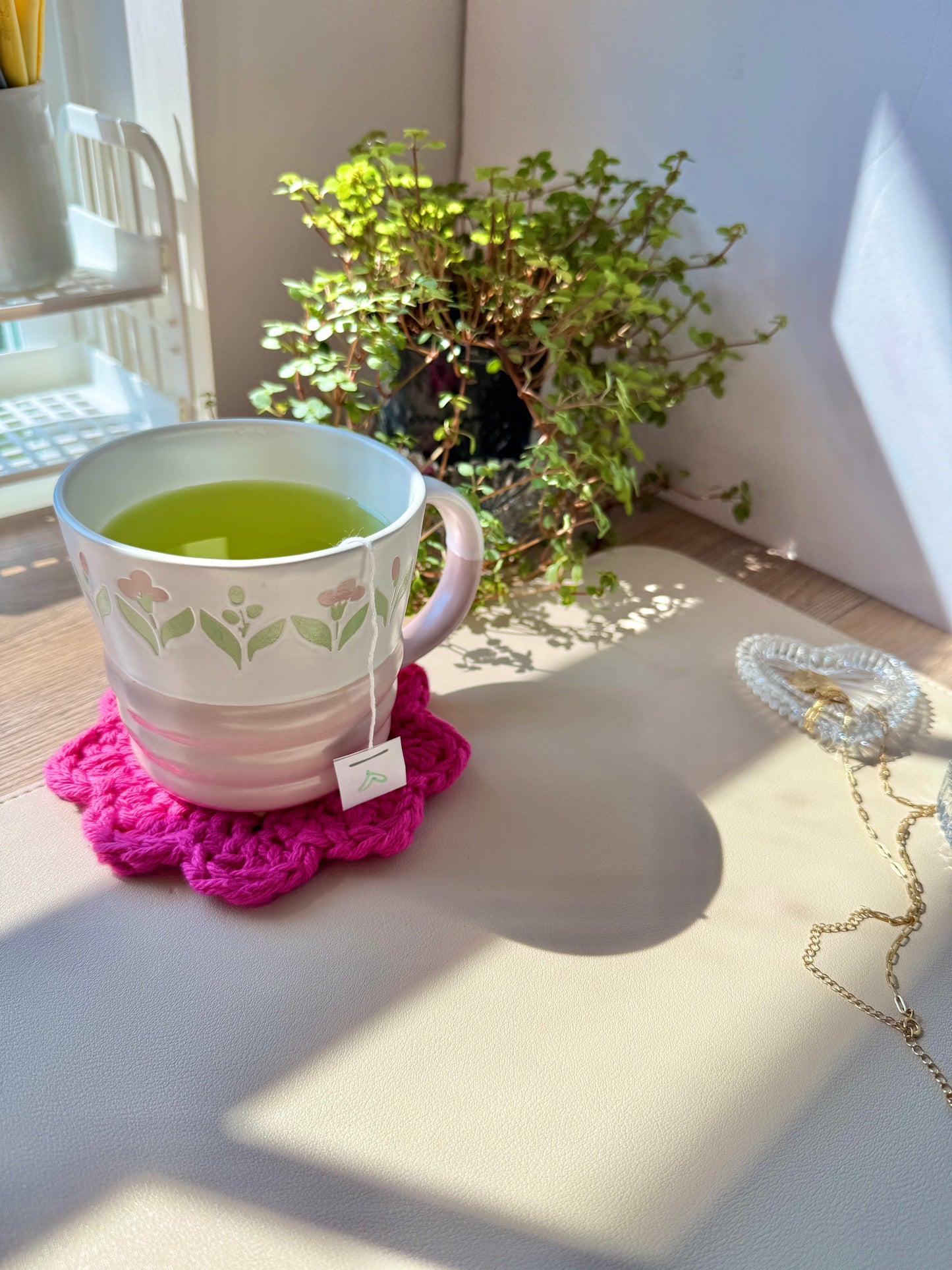 Purple & Green Flower Crocheted Coaster