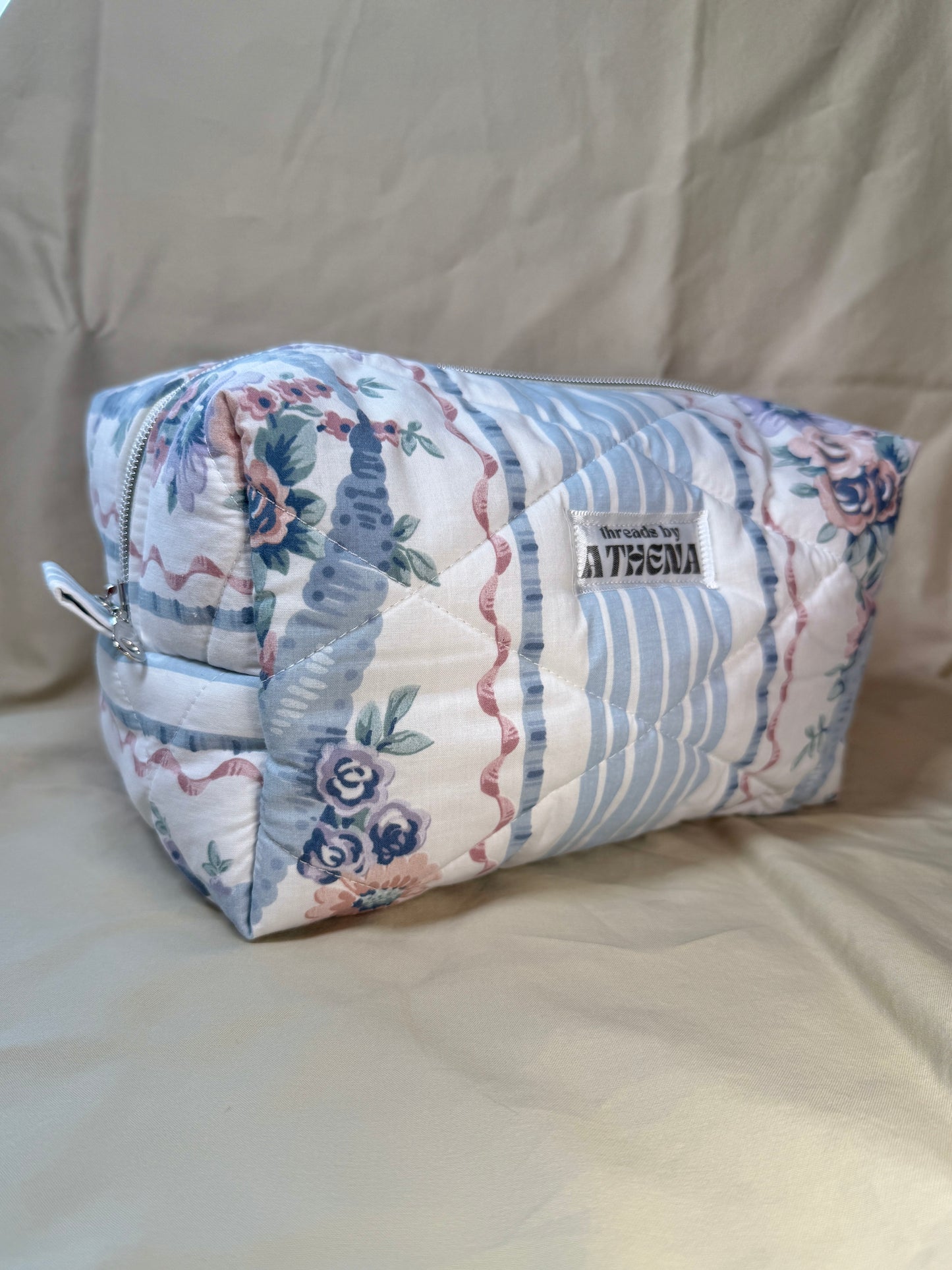 Vintage Floral Stripe Boxy Pouch