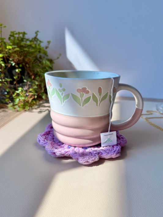 Purple & Blue Flower Crocheted Coaster