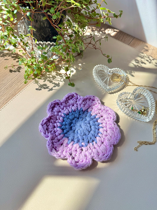 Purple & Blue Flower Crocheted Coaster