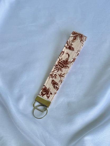 Vintage Brown Florals Wristlet Keychain