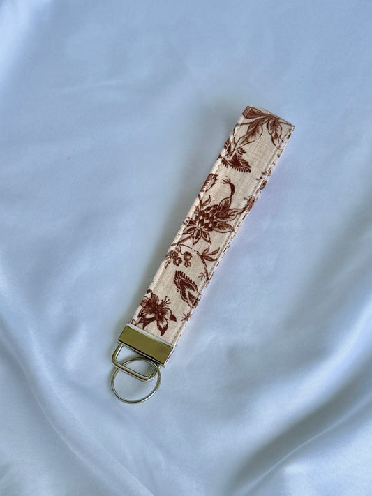 Vintage Brown Florals Wristlet Keychain