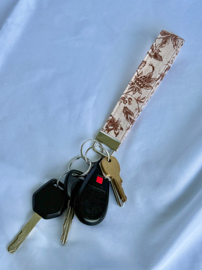 Vintage Brown Florals Wristlet Keychain