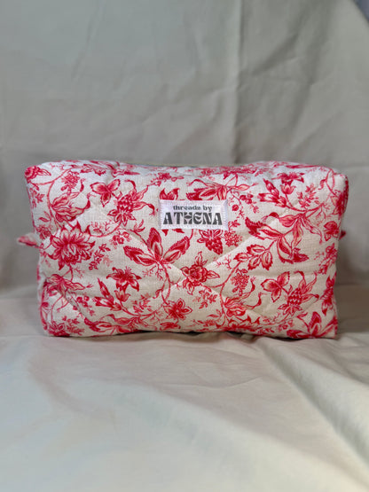 Vintage Red Florals Boxy Pouch