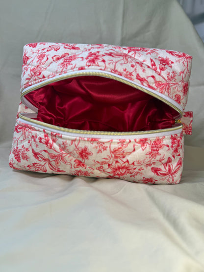 Vintage Red Florals Boxy Pouch